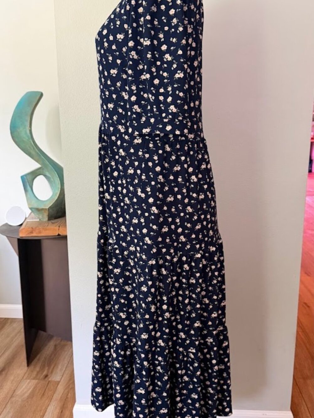 Max Studio Navy Floral Tiered Midi Dress Size XL - Picture 3 of 8
